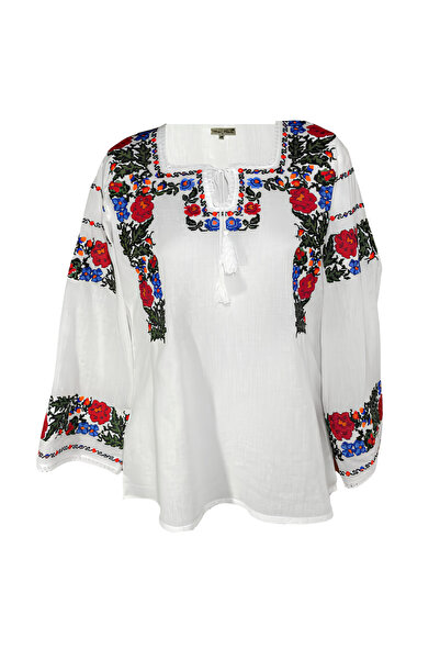 Inovius Bluza Tip Ie Alba cu Motiv Floral Multicolor - BMG22 S