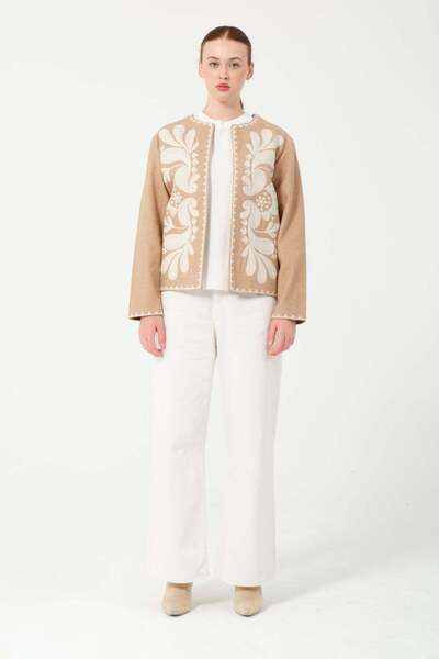 Hatun Atila Hatunatila Embroidered Cashmere Jacket 7862 Mink