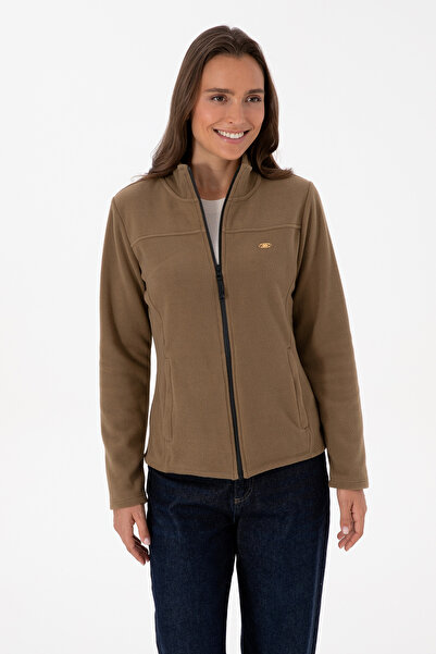 U.S. Polo Assn. Women's Khaki Zippered Mock Neck Fleece Sweatshirt 50316729-Vr027