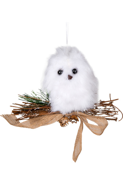 Herdekora Christmas Ornament, Owl, White-Brown - with Pine Cones, Hanging, Fe...