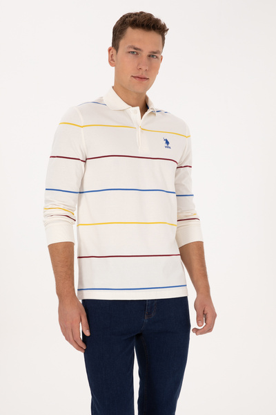 U.S. Polo Assn. Men's Regular Fit Polo Neck Striped Cream Sweatshirt 50308761-Vr071