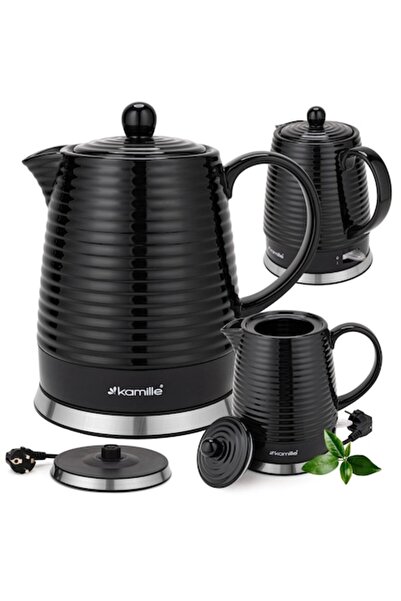 Kamille Ceramic Electric Kettle, 1.2L, 1200W, Black/Metallic