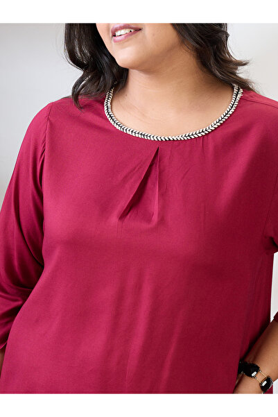 Globus By Styli Plus Size Women Maroon Top and Trousers Co-Ords