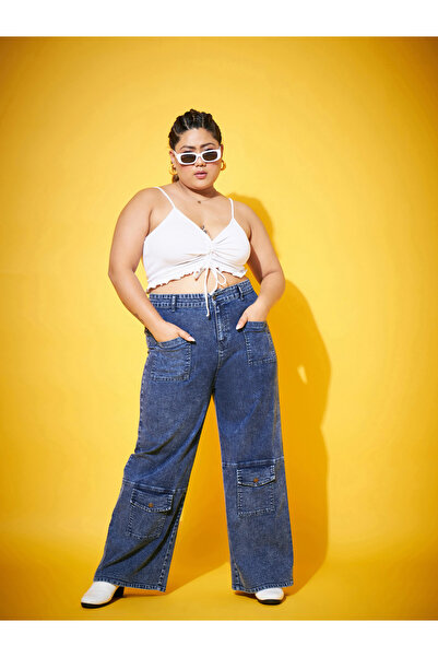 Sassafras By Styli Plus Size Blue Acid Wash Straight Jeans