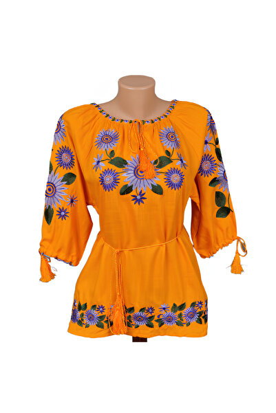 Inovius Bluza galbena cu motiv floral mov - BMG134 XXL