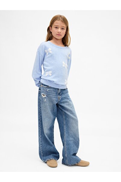 GAP Kız Çocuk Açık Mavi Cashsoft Intarsia Crew Kazak