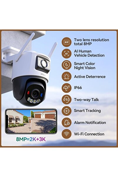 Imou كاميرا مراقبة خارجية لاسلكية Cruiser Dual بدقة 8 ميجابكسل وعدسة مزدوجة ودقة 5K (3 ميجابكسل ثابتة + 5 ميجابكسل PT)