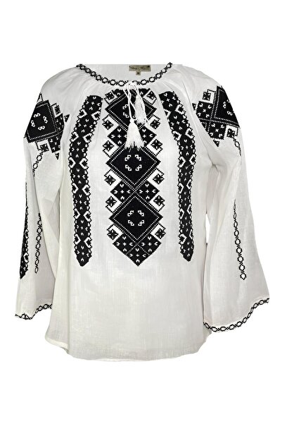 Inovius Ie Traditionala Alba cu Motiv Geometric Negru- IML04 3XL