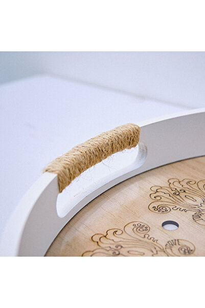 velve Set of 2 Lotus Trays, made of wood with glass base and traditional Asian pattern, 30 and 35cm