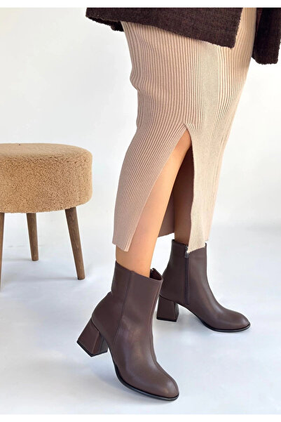 meSga butik Tendy Brown Leather Heeled Boots