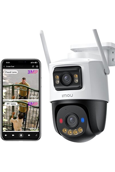 Imou كاميرا مراقبة خارجية لاسلكية Cruiser Dual بدقة 8 ميجابكسل وعدسة مزدوجة ودقة 5K (3 ميجابكسل ثابتة + 5 ميجابكسل PT)