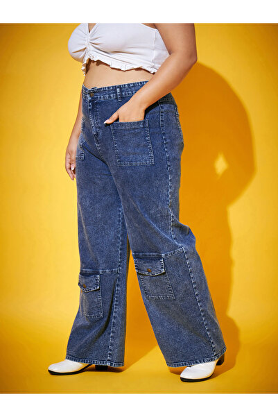 Sassafras By Styli Plus Size Blue Acid Wash Straight Jeans