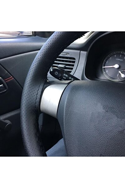 Avex BLACK LEATHER + BLACK THREAD steering wheel cover for TRUCKS, XXL diameter - 45 cm, (ORIGINAL look)