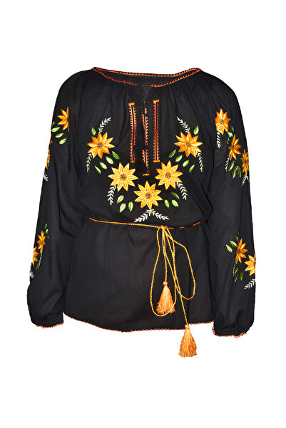 Inovius Bluza Neagra cu Motiv Floral Galben - BMG170 XL