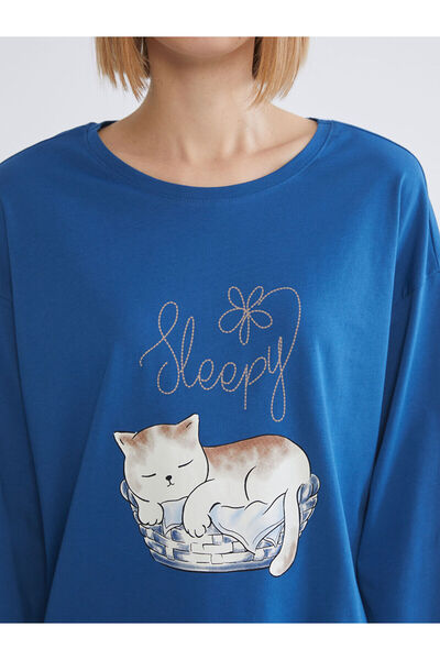 LC Waikiki Özmarka New Season Crew Neck Cat Printed Women's Pajama Set