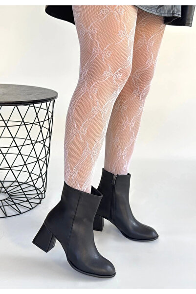 meSga butik Tendy Black Leather Heeled Boots