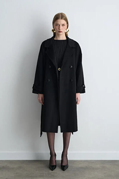 Gusto Double-Breasted Unlined Wool Coat - Black