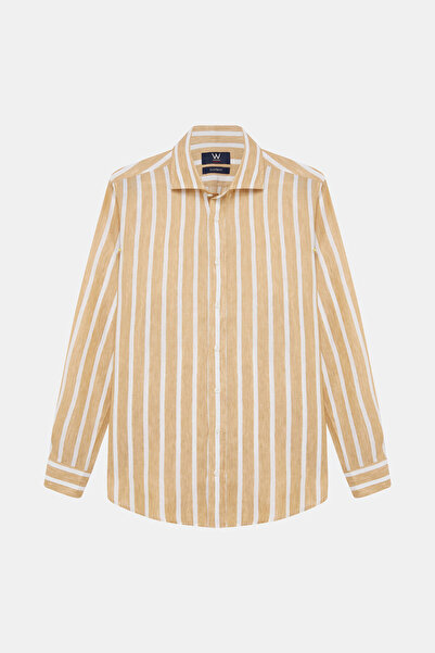 W Collection White Long Sleeve Striped Cotton Elastane Shirt