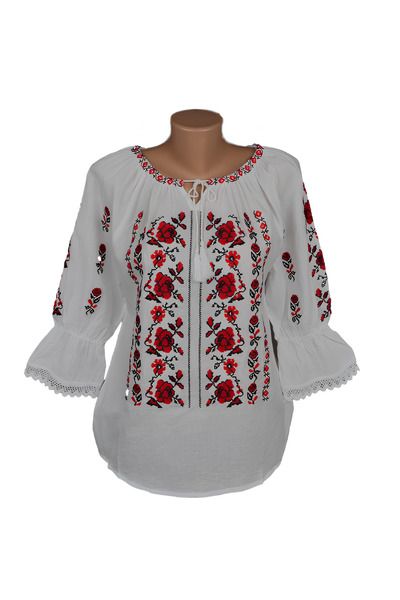 Inovius Παραδοσιακή λευκή μπλούζα τύπου Ie με κόκκινο floral μοτίβο για γυναί...