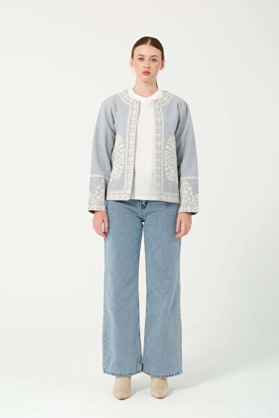 Hatun Atila Hatunatila Embroidered Cashmere Jacket 7865 Ice Blue