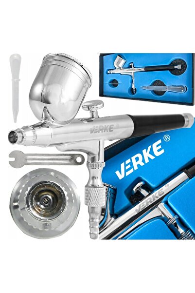 VERKE Pistol de vopsit, aerograf cu reglaj dublu, duza 0.33mm, rezervor 7 ml,