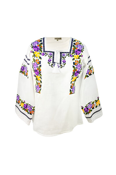 Inovius Λευκή μπλούζα με πολύχρωμο floral μοτίβο - BMG30 3XL