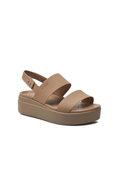 Crocs Women's Brooklyn Low Wedge Sandals - Brown Slip-On Rubber Slides