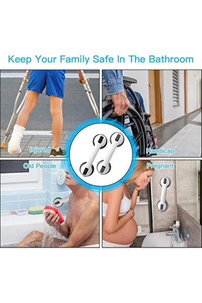 Generics Happy Bess 12-inch Suction Bathroom Grab Bars, 2-Pack (Black + Grey)