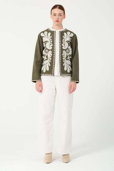 Hatun Atila Hatunatila Embroidered Cashmere Jacket 7862 Khaki