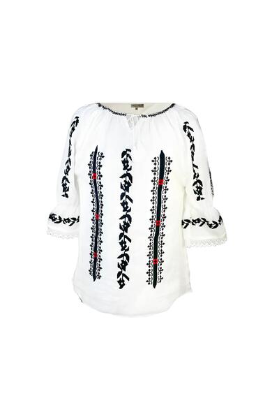 Inovius Bluza Tip Ie Traditionala Alba cu Motiv Geometric Negru de Dama - IMS...