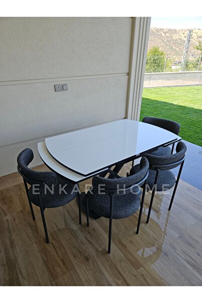 Enkare X Ayaklı Gloss Masa Elisa Sandalye Takımı | Mutfak & Salon | Açılabili...