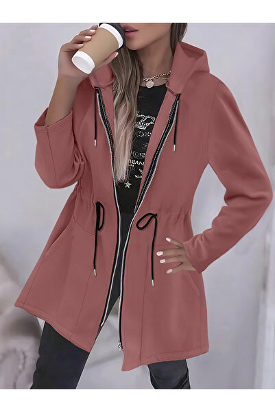 Take Two By Styli Plus Size Longline Zip-Up Hooded Jacket