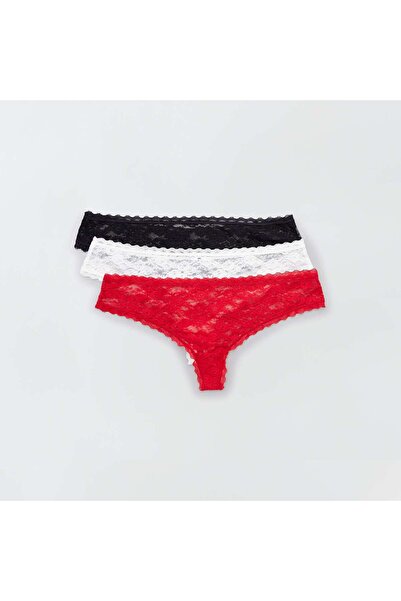 KİABİ Pack of 3 lace Brazilian briefs red