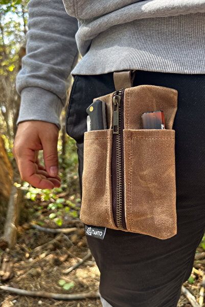 Tantobushcraft Mumlu Kanvas EDC Bel Çantası – Su İtici Kompakt Erkek Cep Orga...