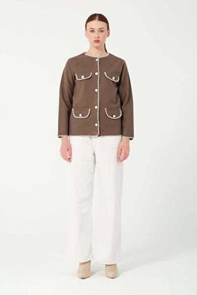 Hatun Atila Jachetă HatunAtila cu aspect de croșetat cu patru buzunare 7867 maro