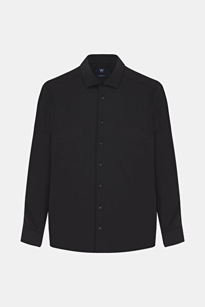 W Collection SİYAH UZUN KOLLU PAMUK ELASTAN GÖMLEK