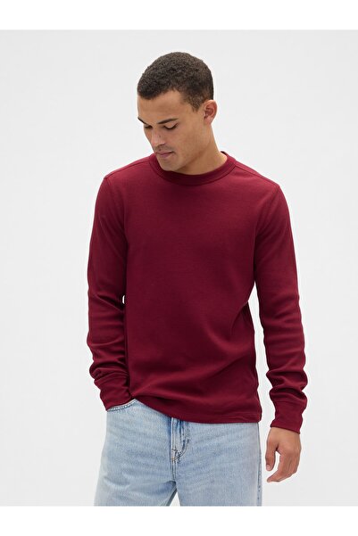 GAP Erkek Kırmızı Waffle-Knit Bisiklet Yaka T-Shirt