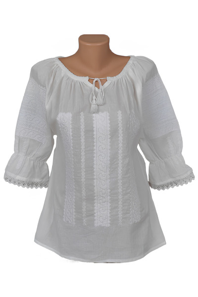 Inovius Ie Traditionala Alba cu Motiv Geometric de Dama - IMS23 L