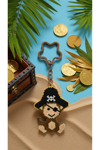 SEARD سلسلة مفاتيح/زينة حقيبة مصنوعة يدويًا من خرز ميوكي على شكل قرد قرصان