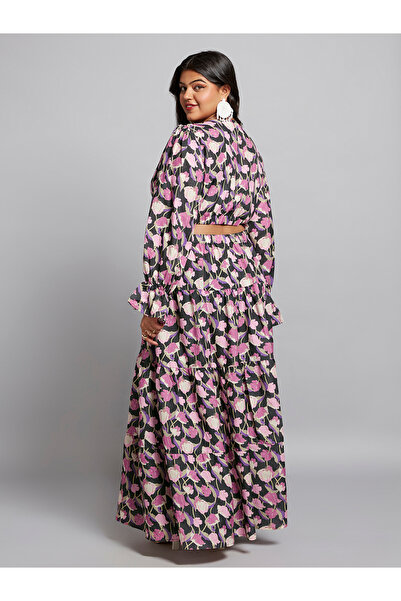 Globus By Styli Plus Size Floral Print Waist Cut-Out Maxi Dress