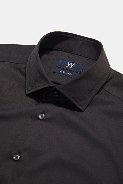 W Collection SİYAH UZUN KOLLU PAMUK ELASTAN GÖMLEK