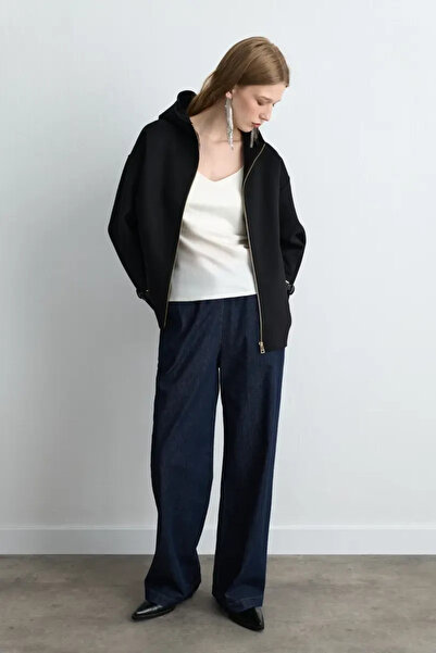 Gusto Hooded Unlined Wool Coat - Black