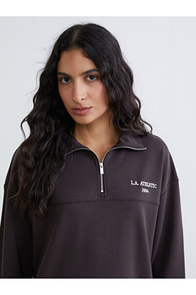 LC Waikiki Lcw Modest Brown L.A. Athletic Embroidered Women's Thick Sweatshir...