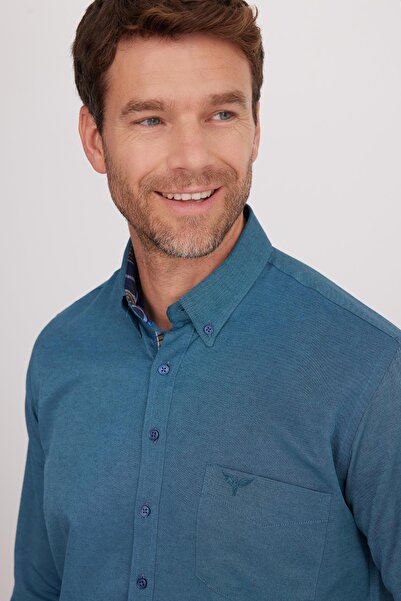 Tudors Ανδρικό πουκάμισο με κλασική εφαρμογή και κλασική εφαρμογή με κουμπιά, βαμβακερό, εύκολο στο σιδέρωμα, μονόχρωμο πράσινο πουκάμισο Oxford