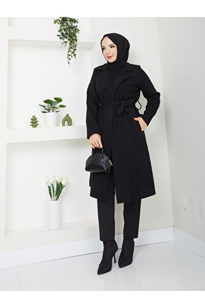 Rema Women's 110 cm Length Unlined Cashmere Coat with Pocket and Belt Details