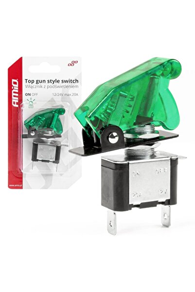 AMIO Întrerupător luminos (întrerupător) cu protecție, model "TOP GUN", tensiune 12V - 24V, culoare Verde