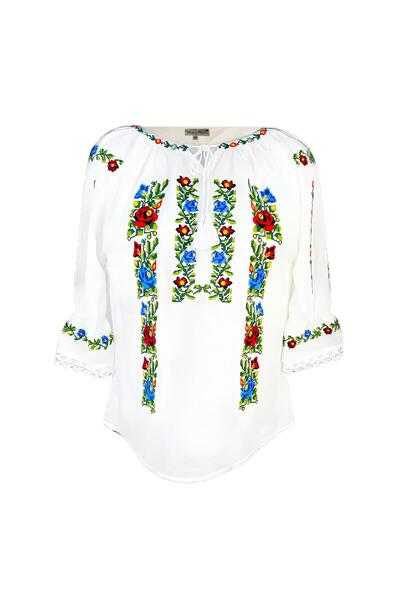 Inovius Bluza Tip Ie Traditionala Rosie cu Motiv Floral Multicolor de Dama - ...