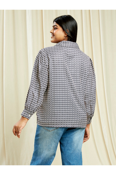 Globus By Styli Plus Size Black Printed Long Sleeve Shirt