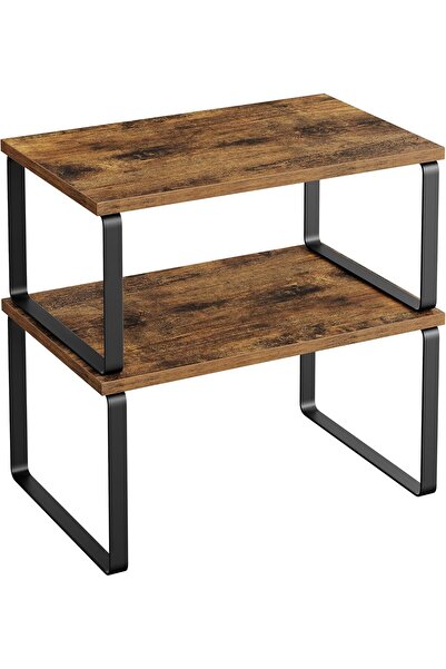 SONGMICS 2-Pack Stackable Expandable Countertop Spice Rack, Metal & Engineered Wood, Black/Rustic Br