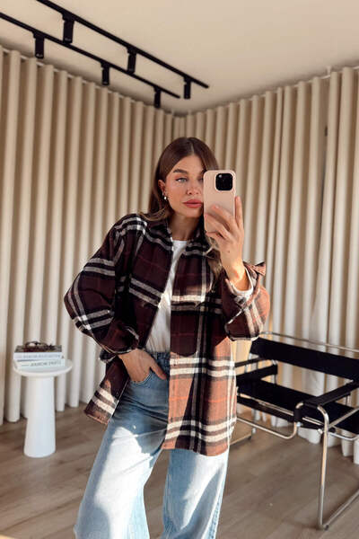 Sue Store Кафява карирана риза за дървосекачи